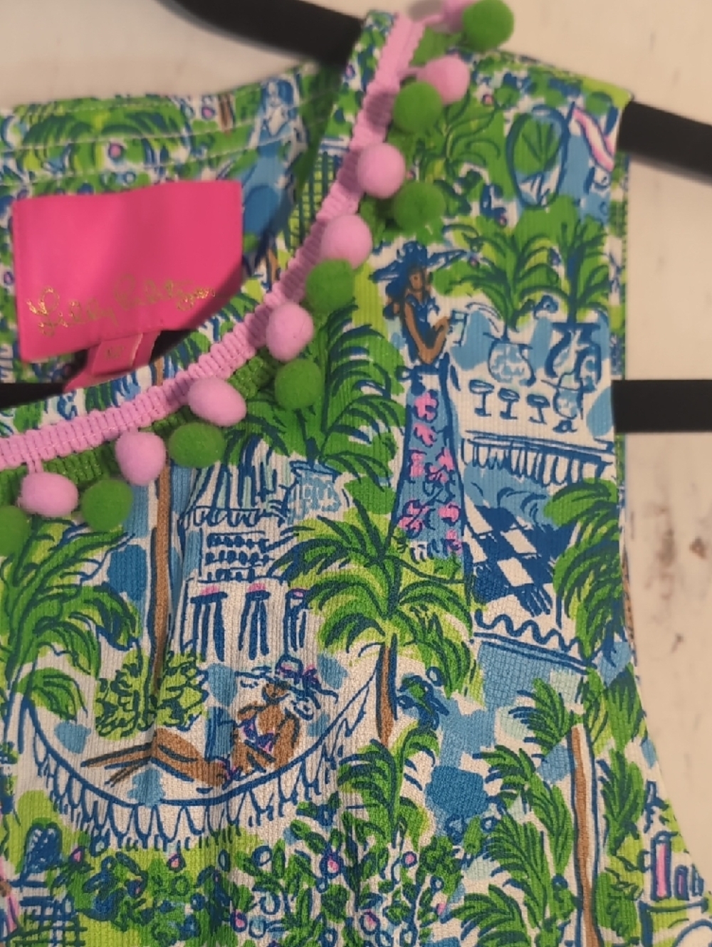 Lilly Pulitzer Green and Pink Tropical Pom-Trim Dress - Picture 5 of 6